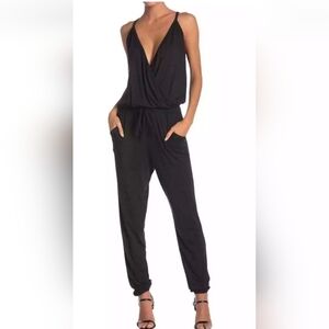 Go Couture Drawstring Sleeveless Jumpsuit Black Size Small